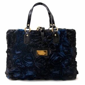 Valentino Garavani Silk Ombré Rosette Tote, Black & Blue
